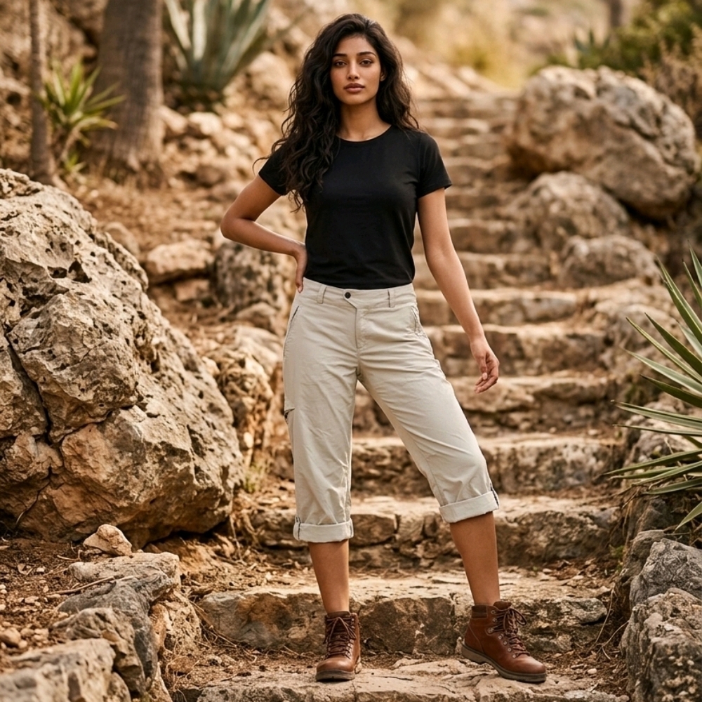 Columbia Titanium Women's 8 Convertible Hiking Capri Pants Stretch Khaki Trail